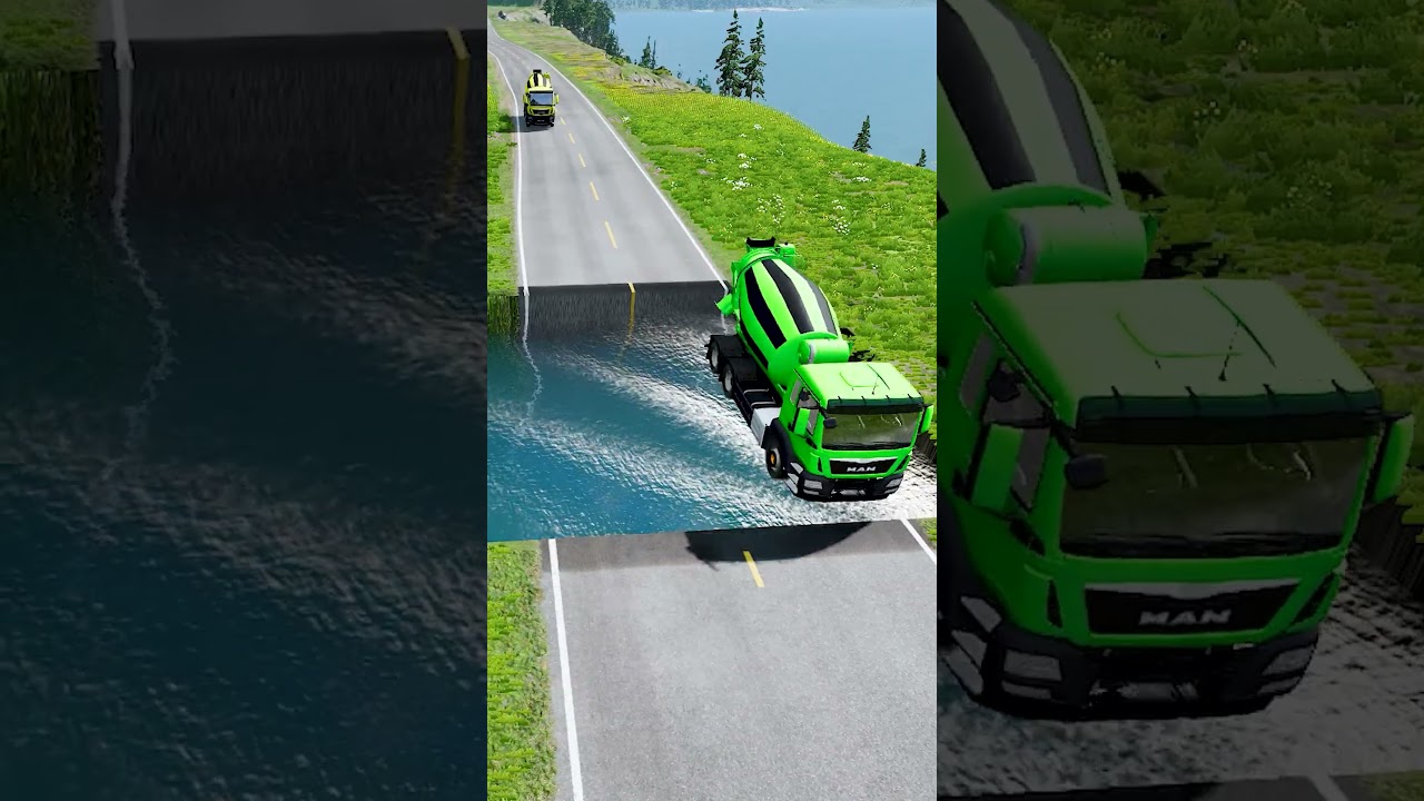 Concrete mixer truck vs water pit #143 | #doublespeedbumps  #carsvswaterpit #carsvsdeepwater