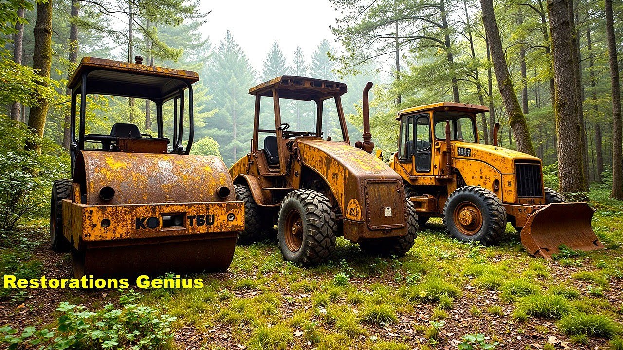 Genius Resurrects 3 Abandoned KOMATSU Giant Machines: Road Roller, Tire Roller, Wheel Loader