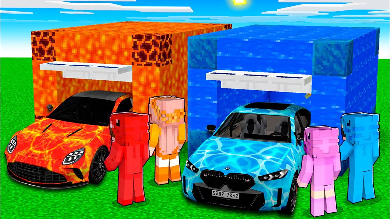 Coche de LAVA vs Coche de AGUA en Minecraft!