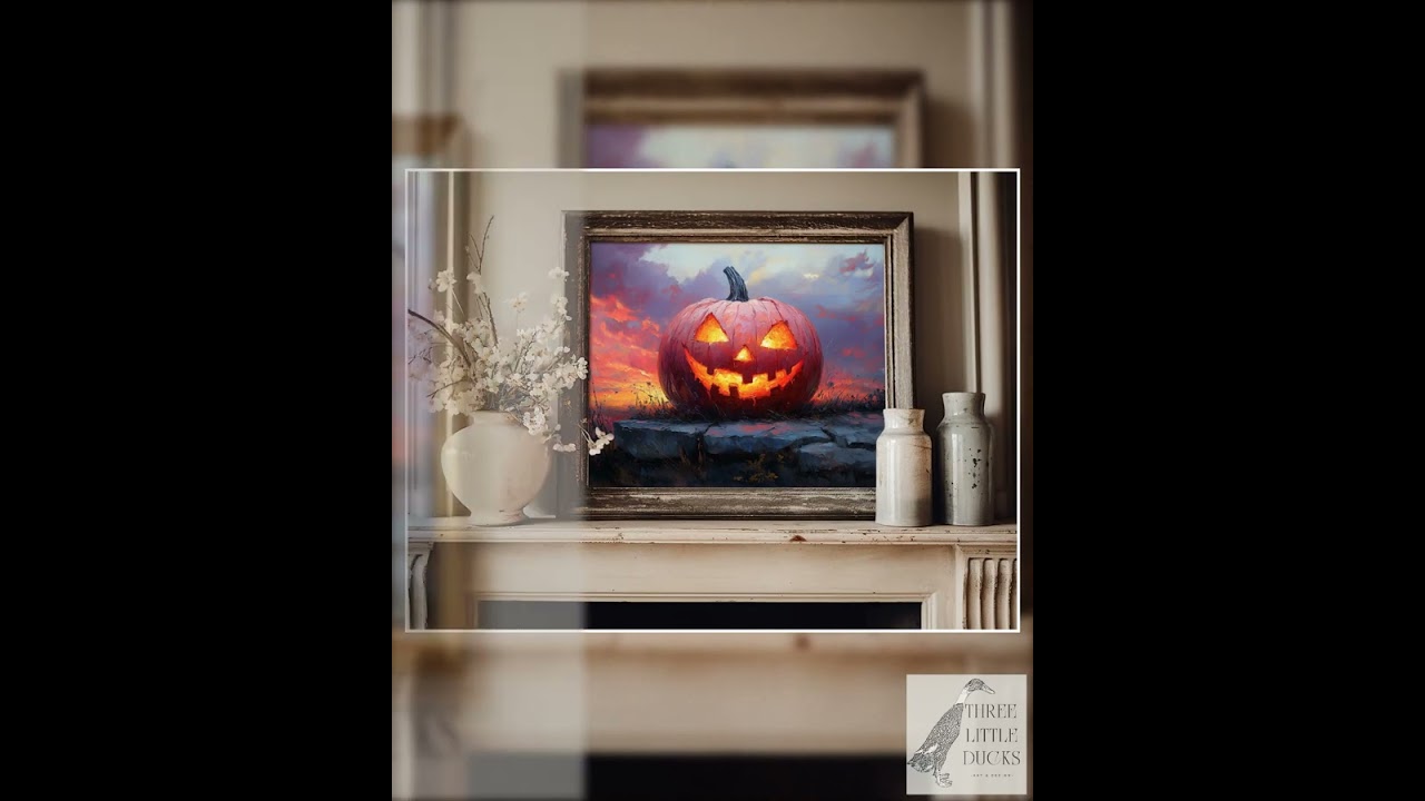 Halloween Printable Jack O Lantern Wall Art Pumpkin Decor, Spooky Season, Vintage Painting, Rusti...