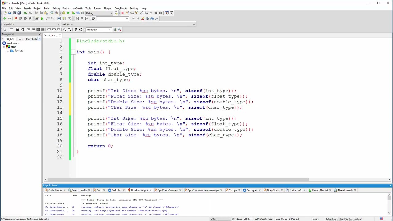 C Program - Find the Size of int, float, double and char