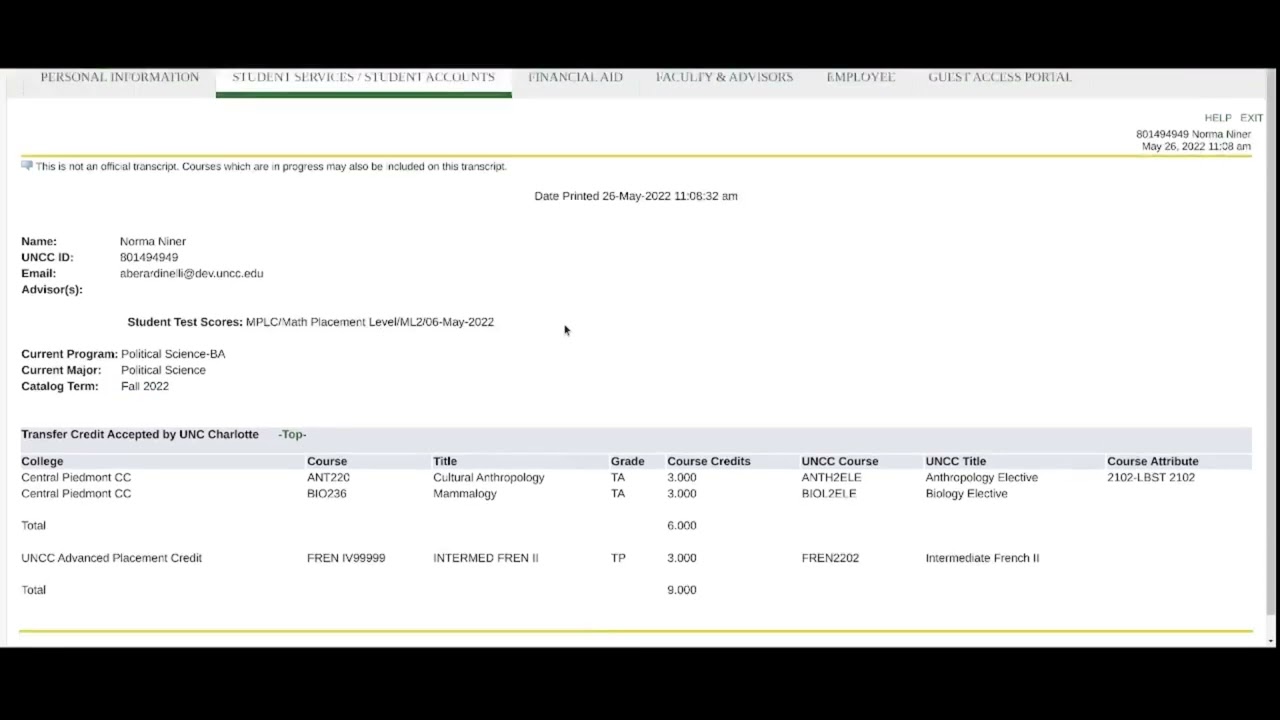 Finding and reading your advising transcript