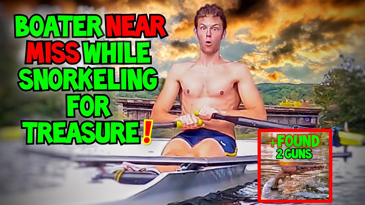 BOATER NEAR MISS WHILE SNORKELING FOR TREASURE - Found 2 GUNS!!!