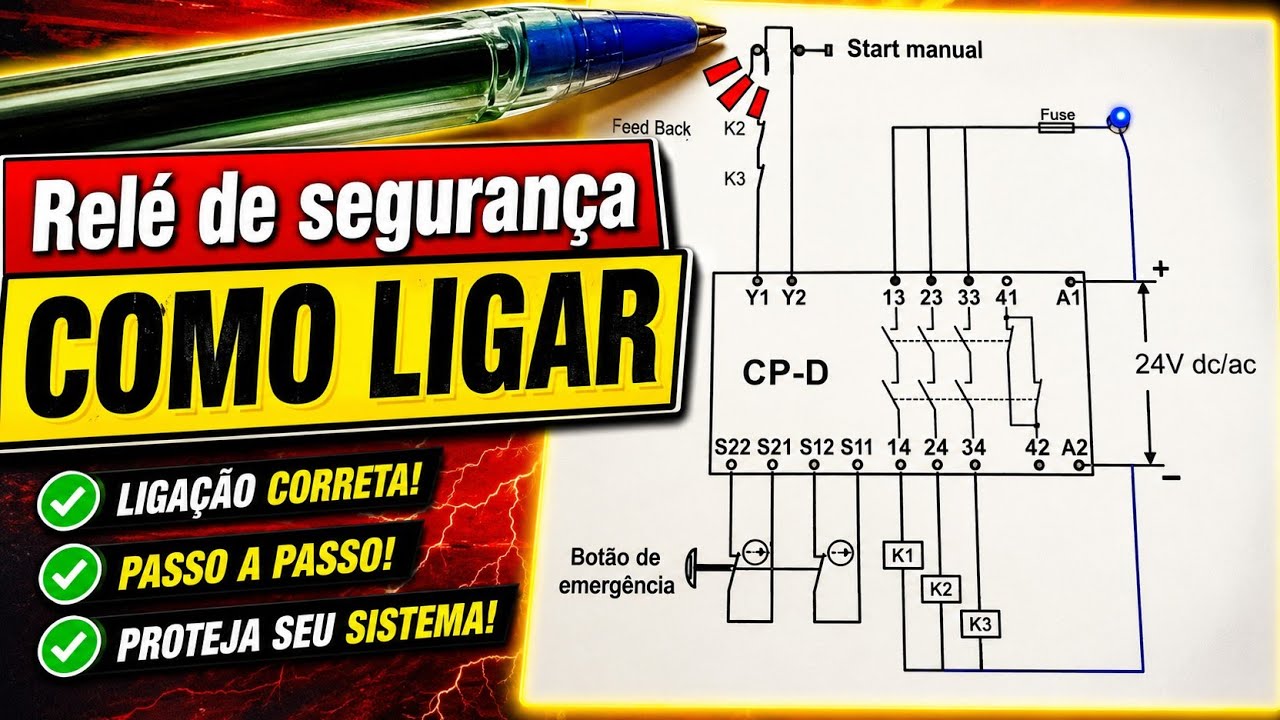 Esquema de ligação do relé de segurança NR 12