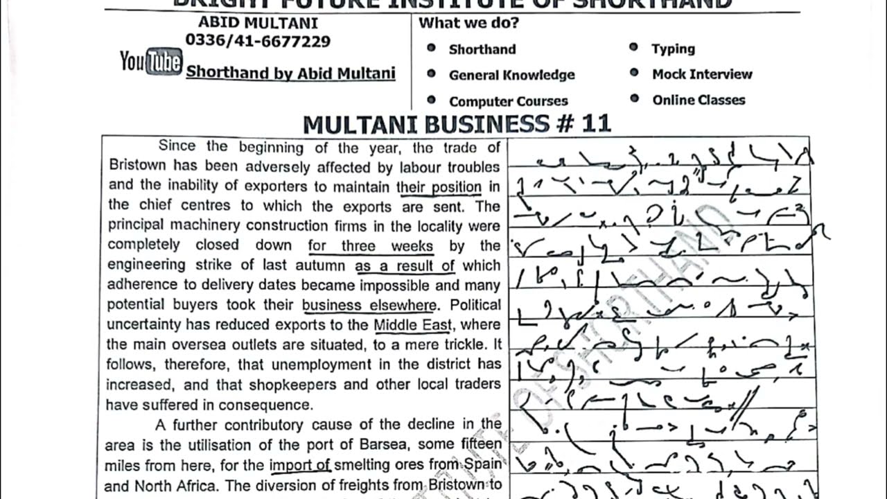 Multani Business #11 Dictation | Shorthand by Abid Multani | Bright Future Institute of Shorthand