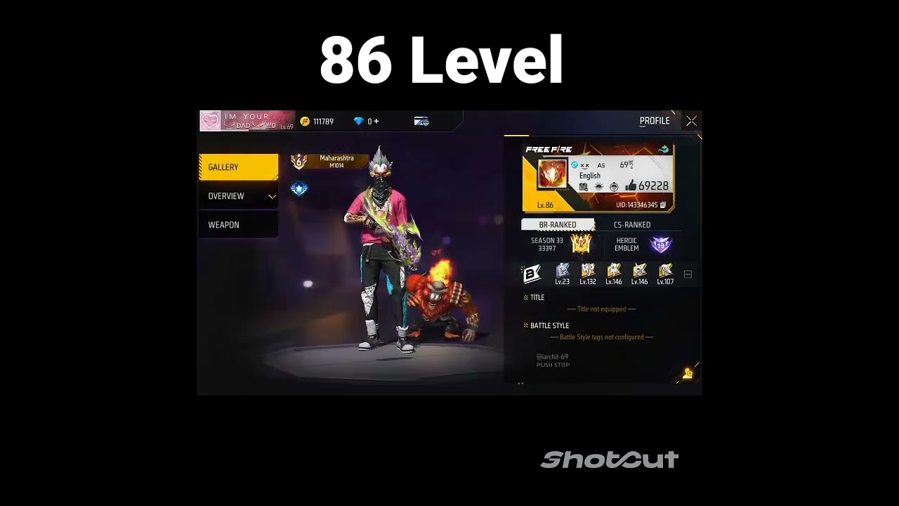 Free Fire Grandmaster Player 🔥 86 Level Send Me Friend request 💯 #short