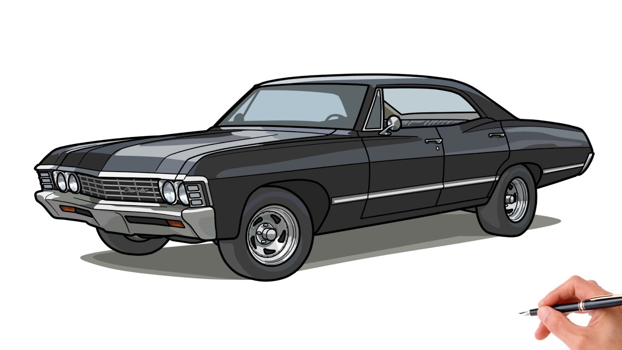 How to draw a CHEVROLET IMPALA 1967 step by step / drawing chevy car from Supernatural series