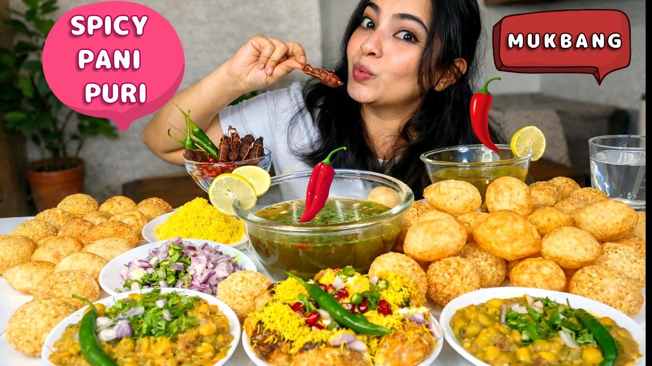 EATING SPICY PANI PURI 🔥 | SHEV PURI MUKBANG, ASMR eating sound | Mukbang ASMR | INDIAN street food.
