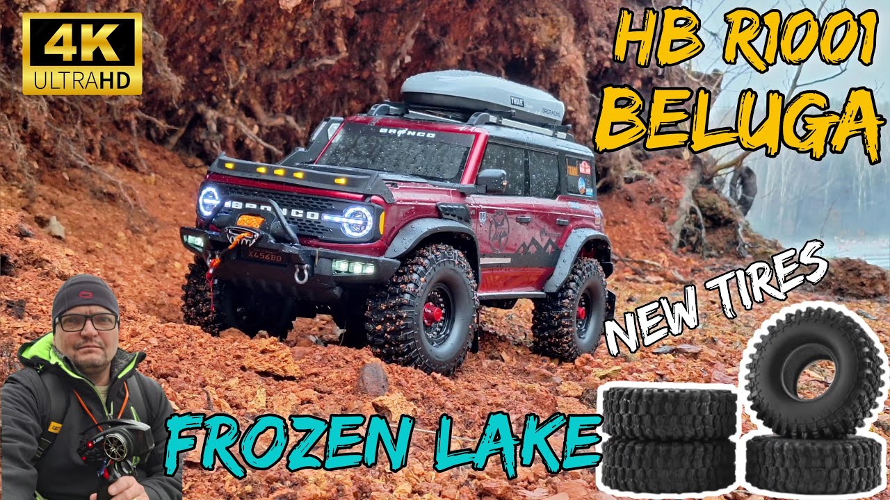 RC HB R1001 Beluga Bronco scale1/10  new tires and a test on a frozen lake #rccar #rcoffoad #4x4rwd 