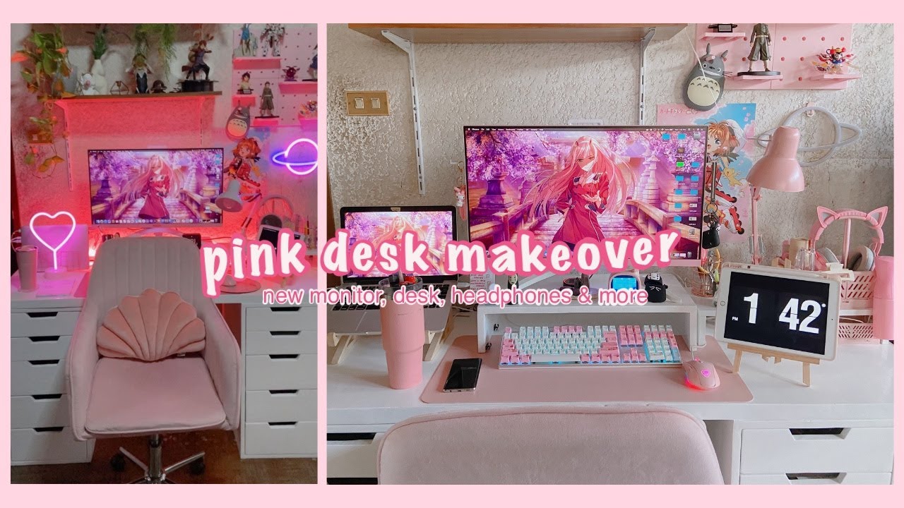 ♡ pink desk makeover ♡ | wfh setup, pink monitor, tech upgrade, decor haul | aesthetic vlog