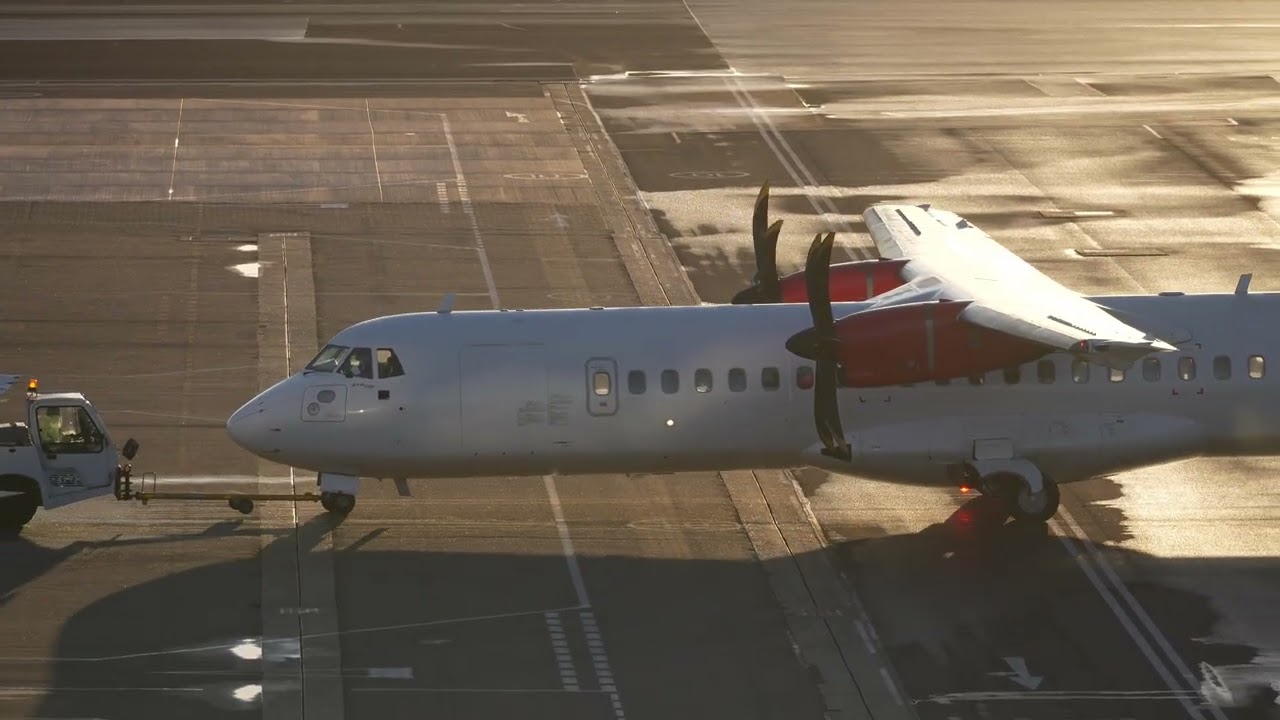🔴 4K Aurigny ATR 72-600 Taxi to gate Pushback and engine run before heading back to Guernsey (GCI) 