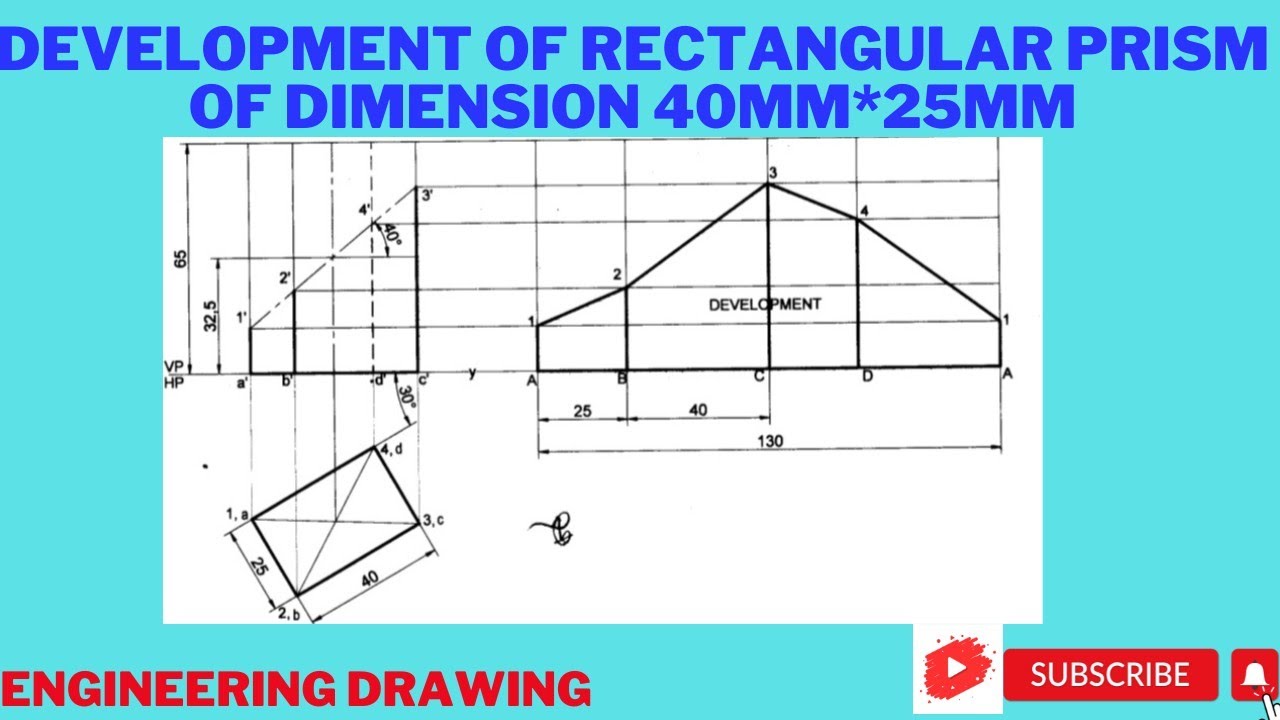 Development of Rectangular prism of dimension 40mm*25mm rests on HP. longer side incline at 30degree
