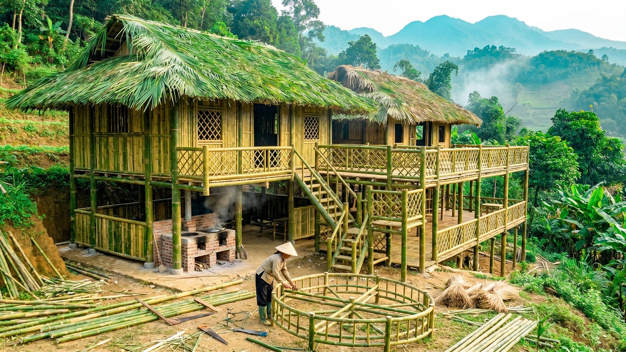 Talented woman spent 180 days building a bamboo villa in the mountains. | by @trieumaihuong543