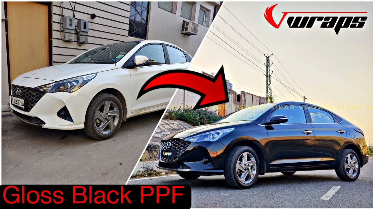 Hyundai Verna Got Gloss Black PPF | Verna Convert White to Black @VwrapsSikar