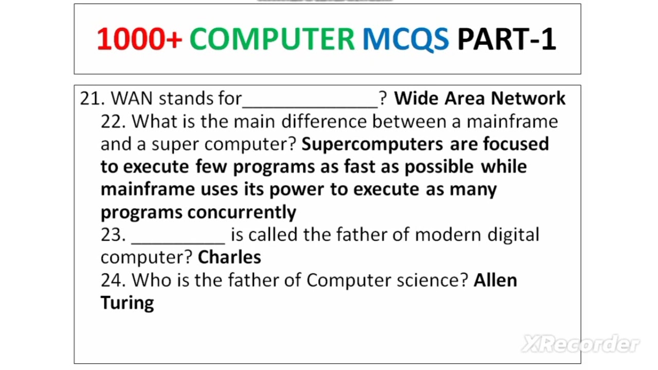 1000+ Computer important McQs part-1