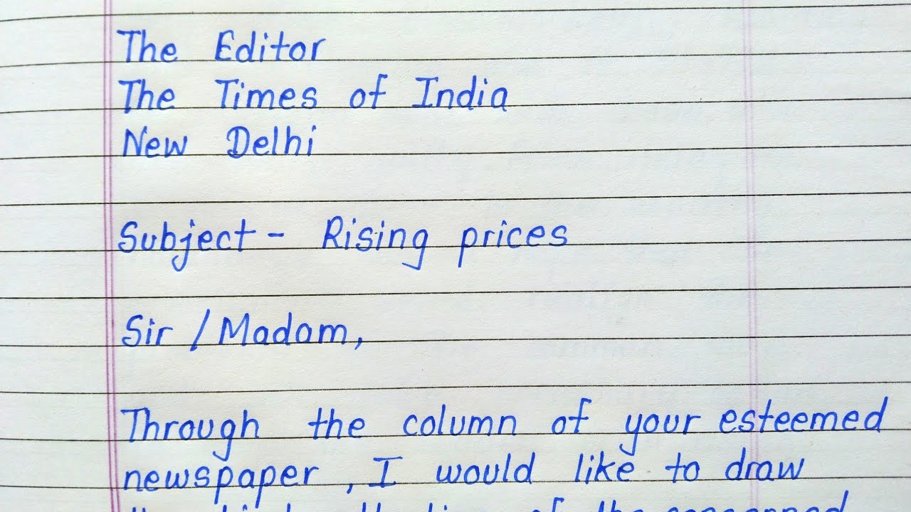 Letter to editor on rising prices in english writing