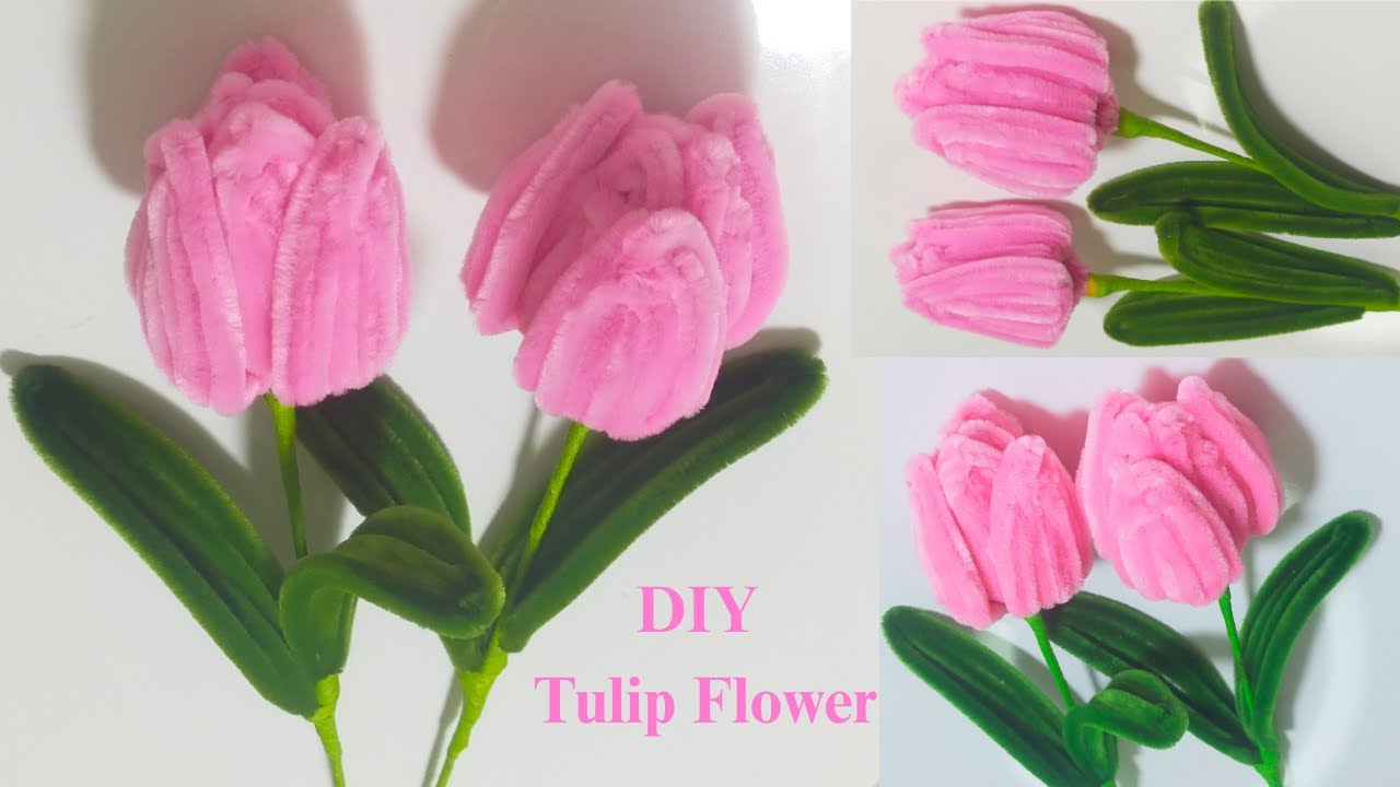 DIY Tulip Flower | How to make beautiful pink Tulip Flower with Handmade by using Pipe Cleaner 🩷