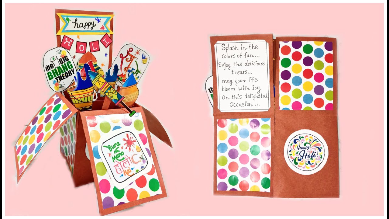 3D Holi Pop-up card| Holi card ideas| Handmade Holi card for kids