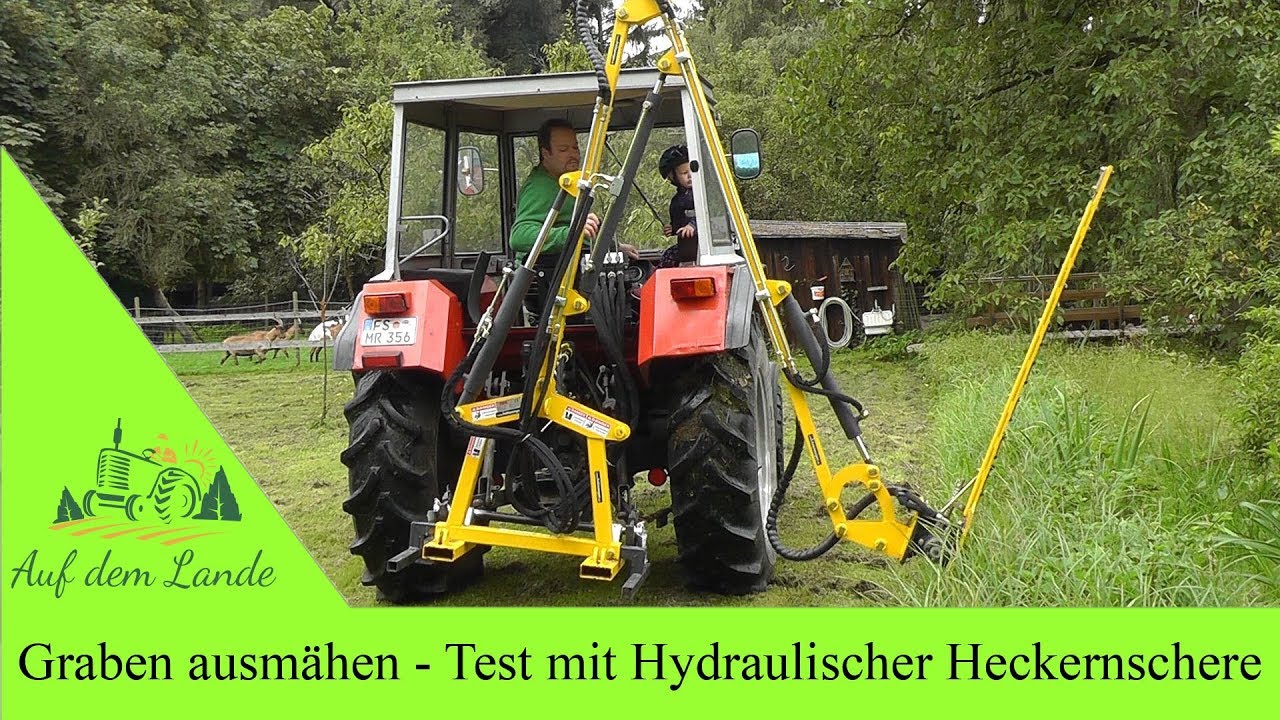 Graben ausmähen mit Hydraulischer Heckenschere / Klappt es?  / Test