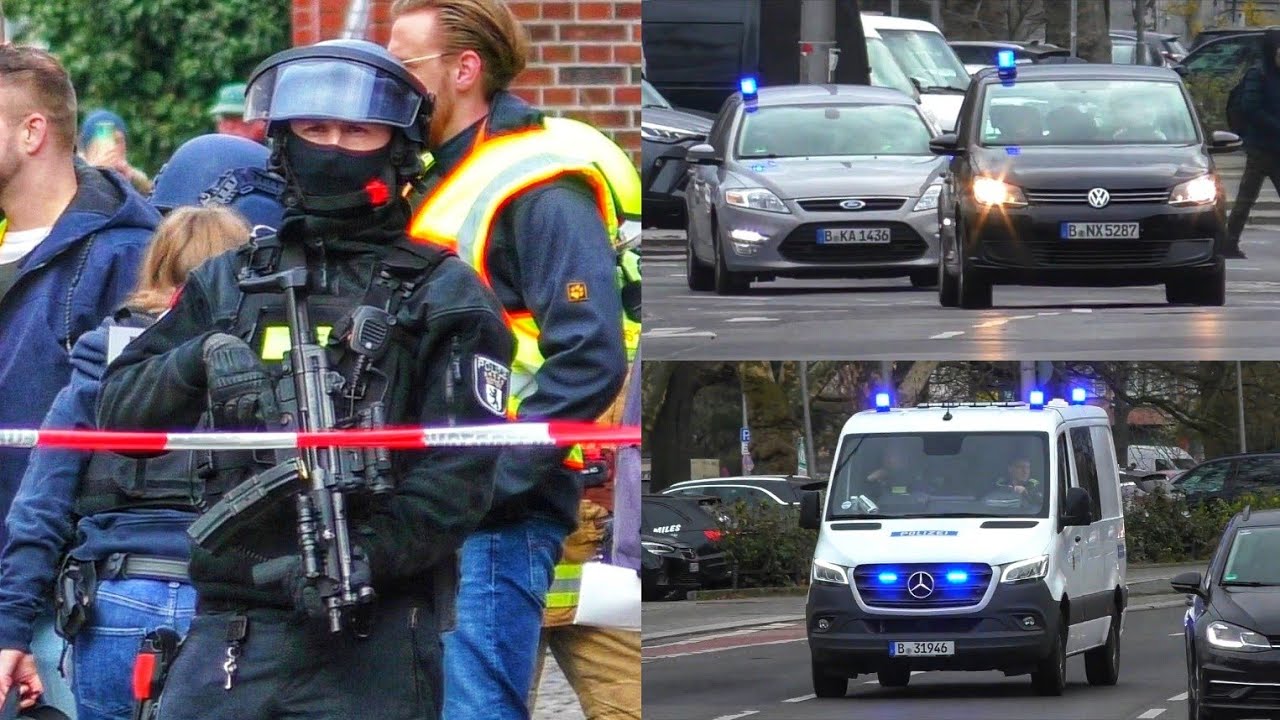 [🚔SCHÜSSE AUF PARKPLATZ🚨] Einsatzfahrt 》ELW1-LNA/OAvD , Z-PKW uvm. || Berliner Feuerwehr & Polizei