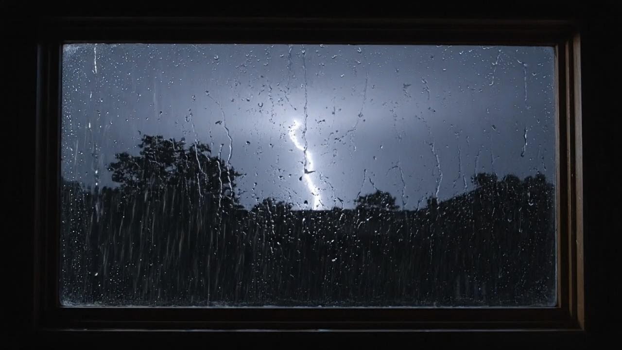 🔴 Dark Window Rain Thunder Sounds for Deep Sleep 😴 | White Noise for Sleep, Relaxation & Study