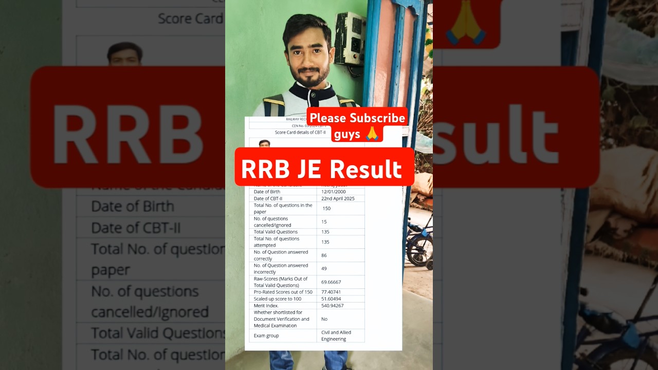 RRB JE RESULT 2025 || #motivation