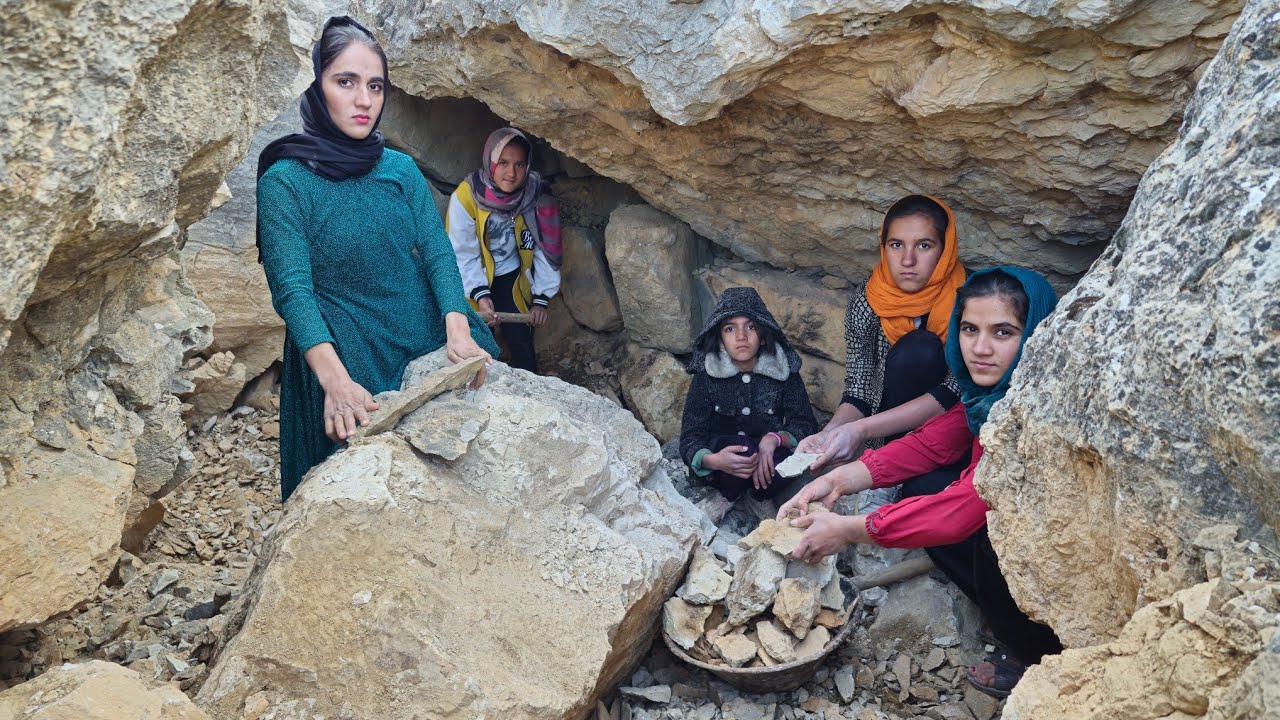 Cave Living of Iranian Nomadic Girls | Hard Life, Survival and Rebuilding a Mountain Cave