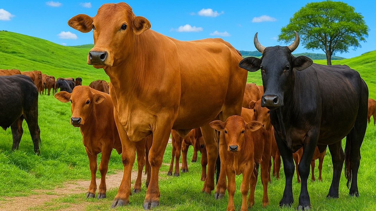 Video Hewan ternak Sapi - Suara Sapi Lembu di Ladang Memanggil Kawan untuk Pulang ke kandang di desa
