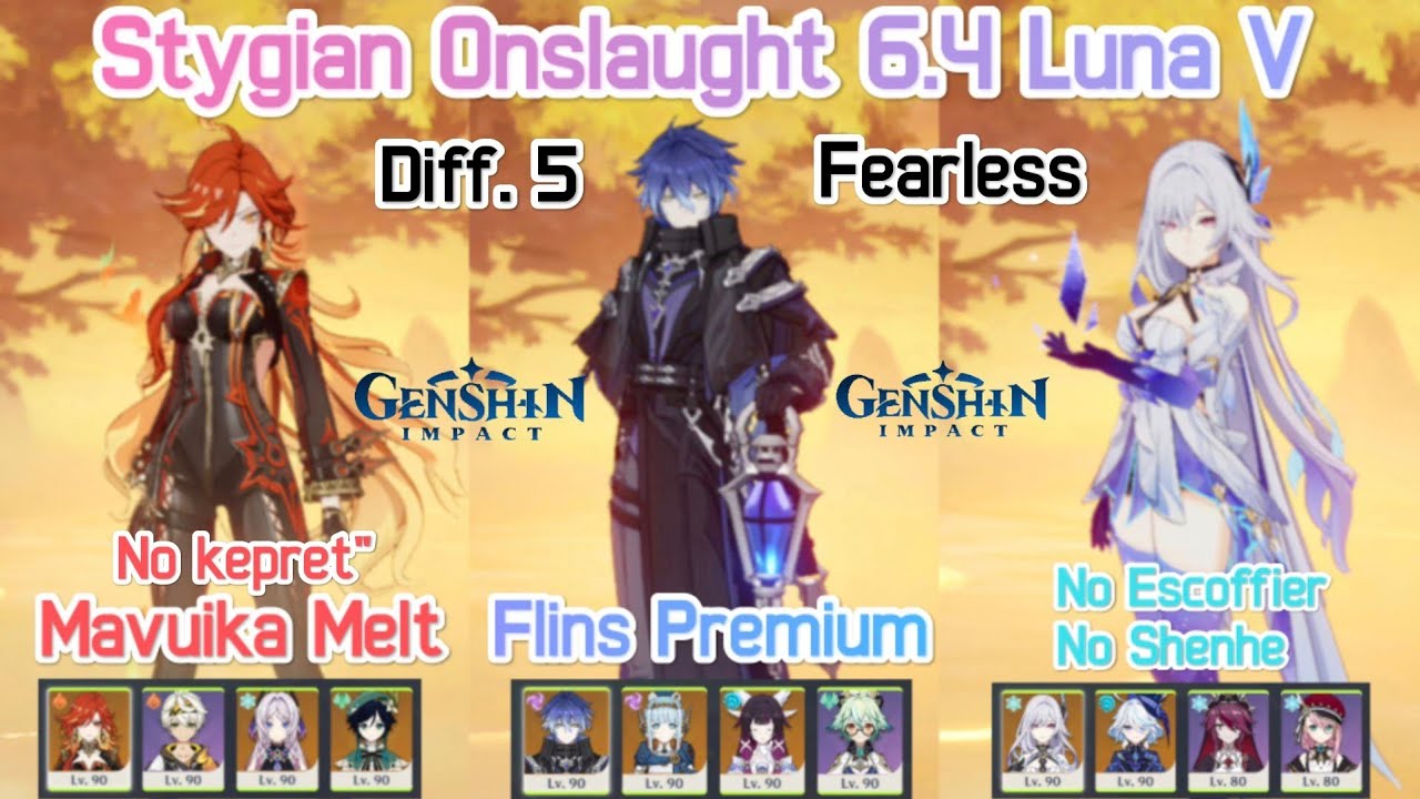 Stygian Onslaught 6.4 Luna V Difficulty 5 (Fearless) | Mavuika, Flins, Skirk | GENSHIN IMPACT MOBILE