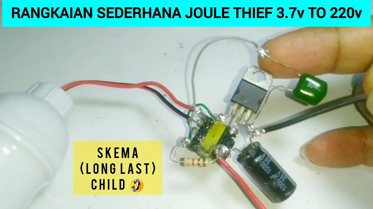 Rangkaian sederhana Joule thief skema (long last) child | pakai baterai 3.7v to 220v