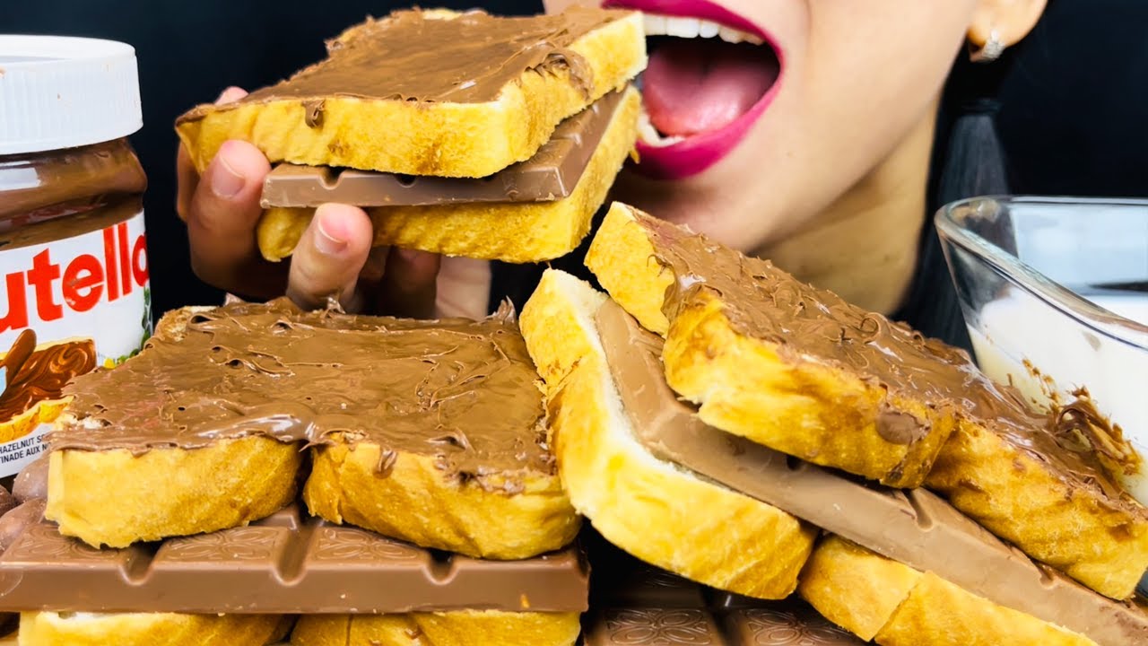 ASMR NUTELLA, CHOCOLATE, SANDWICH AND MILK | LaniEats ASMR