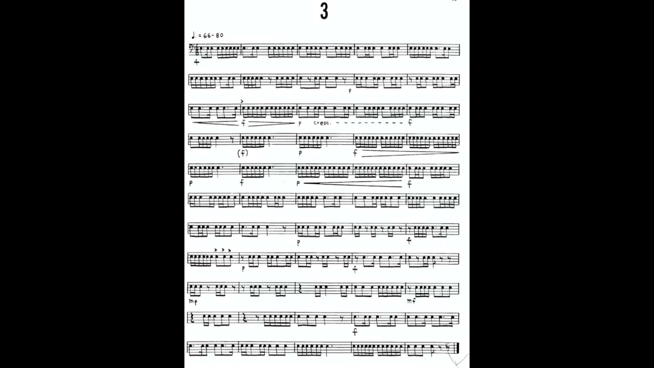 MITCHELL PETERS STUDY N&ordm;3 from INTERMEDIATE STUDIES FOR SNARE DRUM with piano accompaniment.