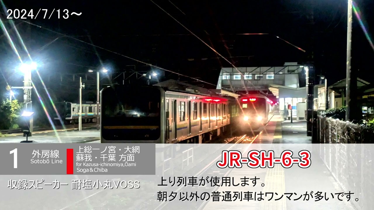 外房線 大原駅 発車メロディ 「JR-SH-6-3」・「草原 パーカッション強調Ver」・「Water Crown エンドレスver」