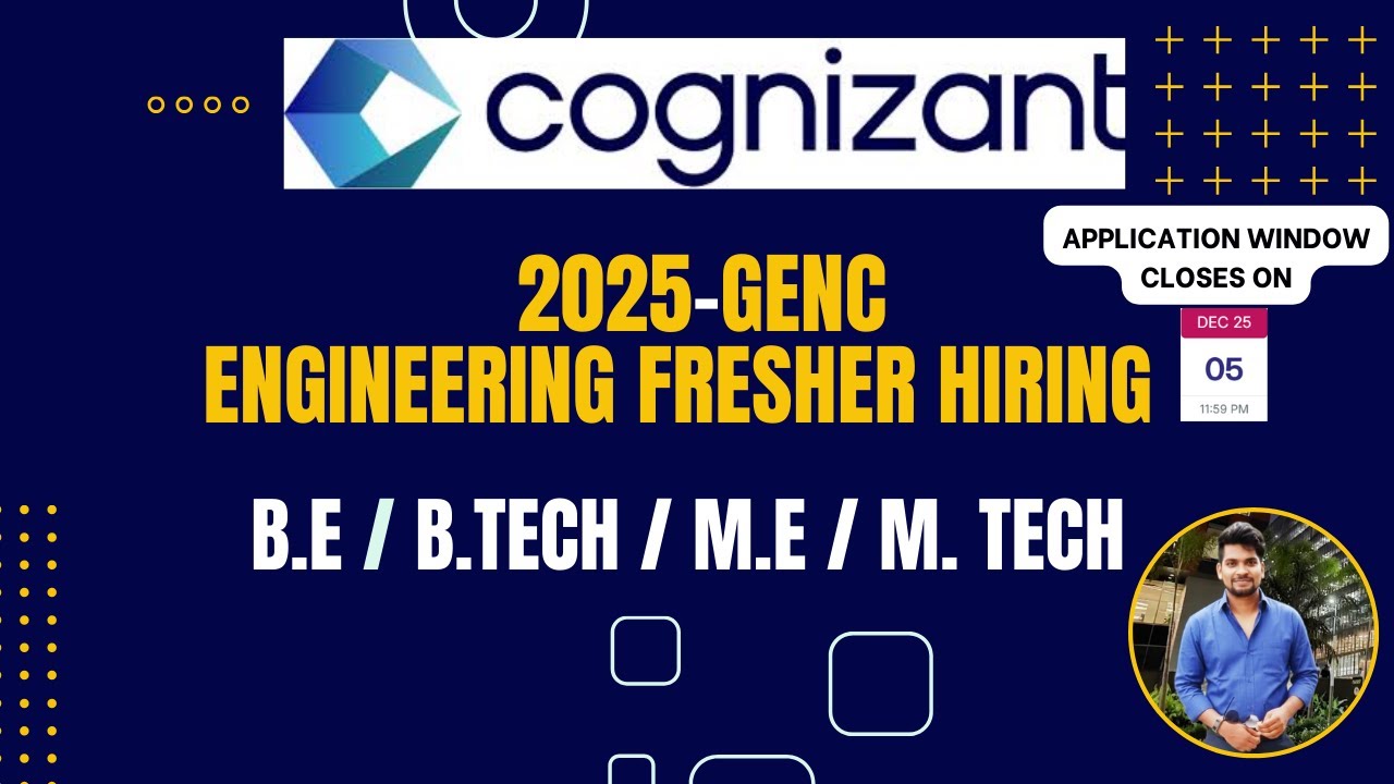 Cognizant Fresher Hiring - GenC | BE/BTech/MTech 2025 | Salary 4 LPA | Apply Before 5 Dec!