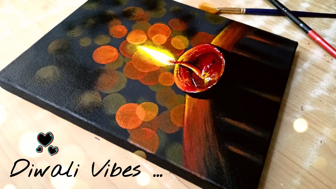 Diya Lights🪔✨| Diwali Special Painting On Black Canvas | Diwali Painting | Acrylic Painting