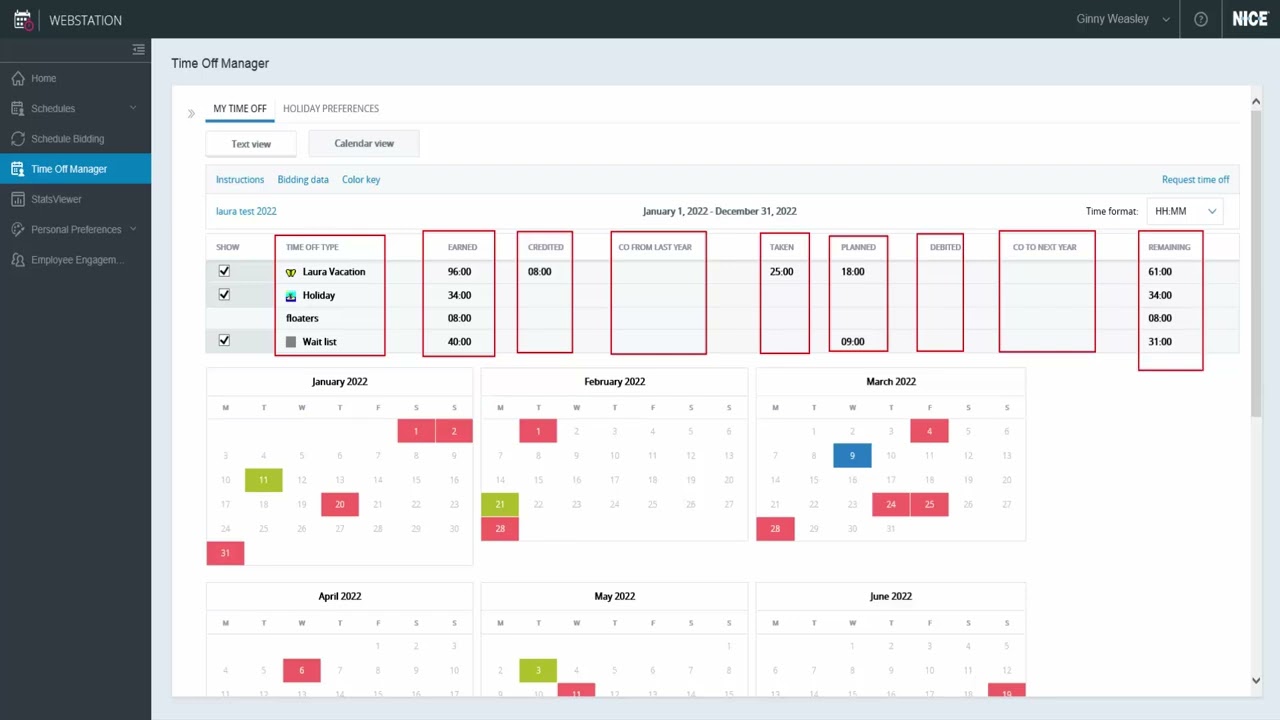 Agent Experience in Web Station for a Time Off Manager