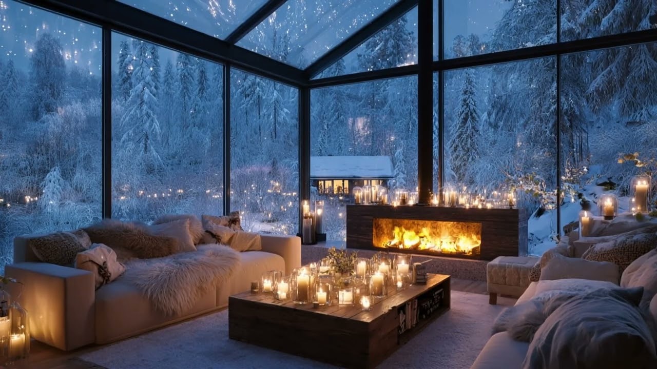 🔥🎼 Calm Winter Piano Lounge | Snow Outside & Fire Inside | Focus Study Work Meditation Relax