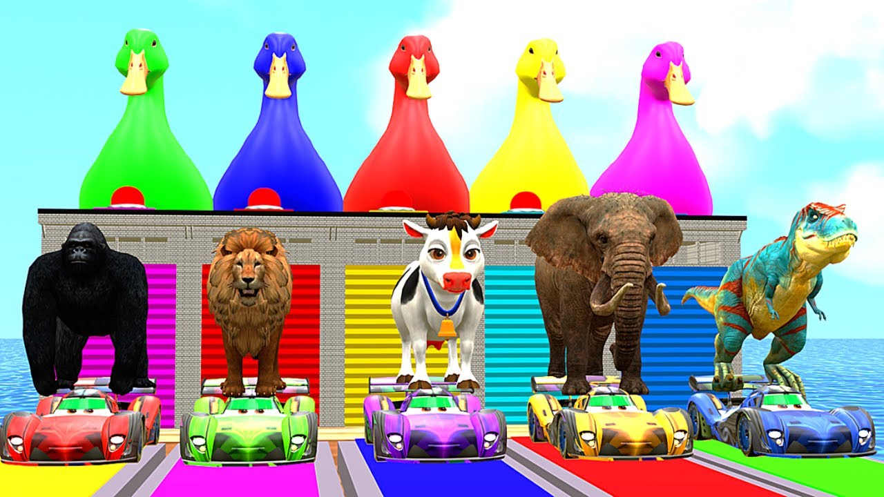 Long Slide Game with Cow Elephant Gorilla Hippopotamus Tiger 3d Animal Game Funny 3d Animals