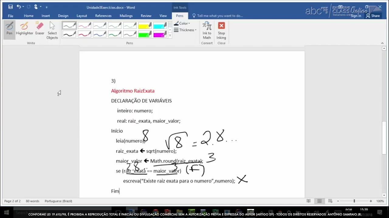 Curso 01: Algoritmos & Programação em JAVA 21 - Unidade 3 - Seleção Simples - Parte 3 (vídeo 33)