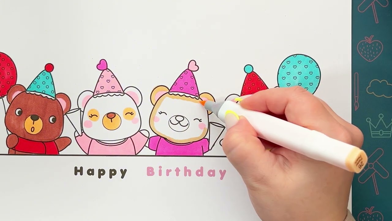 Cute Teddy Bear Birthday Coloring 🎂 Easy Coloring for Kids #coloring #kawaii #satisfying