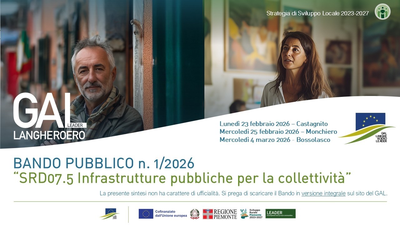 Presentazione Bando SRD07.5 Infrastrutture pubbliche per la collettività | GAL Langhe Roero Leader