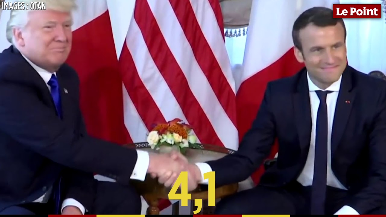 Les poignées de main entre Emmanuel Macron et Donald Trump
