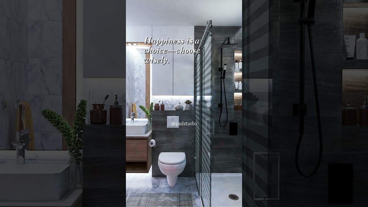 Elegant Contrast: A Cozy Modern Toilet with Granite Accents and Sophisticated Lighting