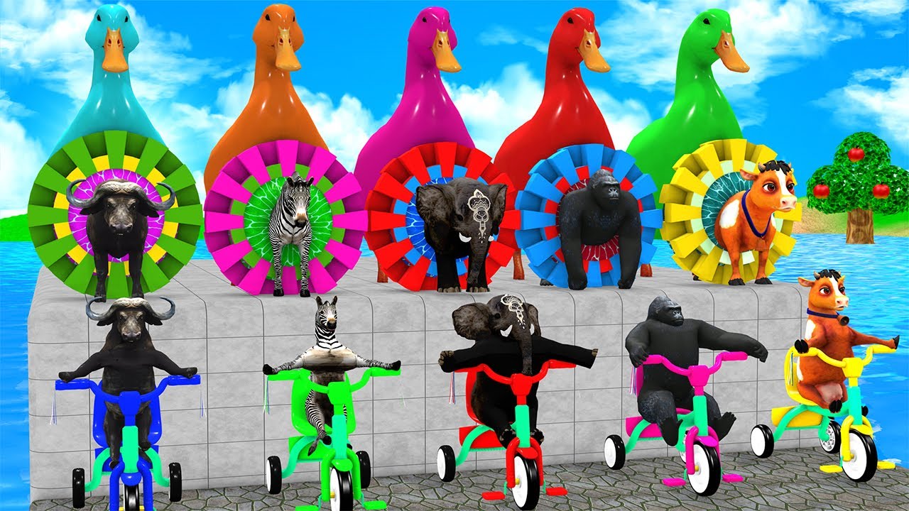 Hilarious Long Slide Game 🤣 | 3D Cow Elephant Gorilla Hippo Tiger