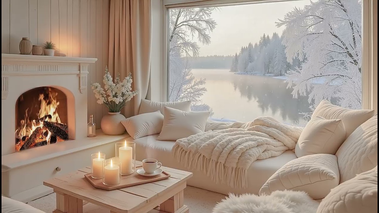 Warm Lake Cabin in Winter | Soft Piano Background for Calm Sleep & Deep Focus