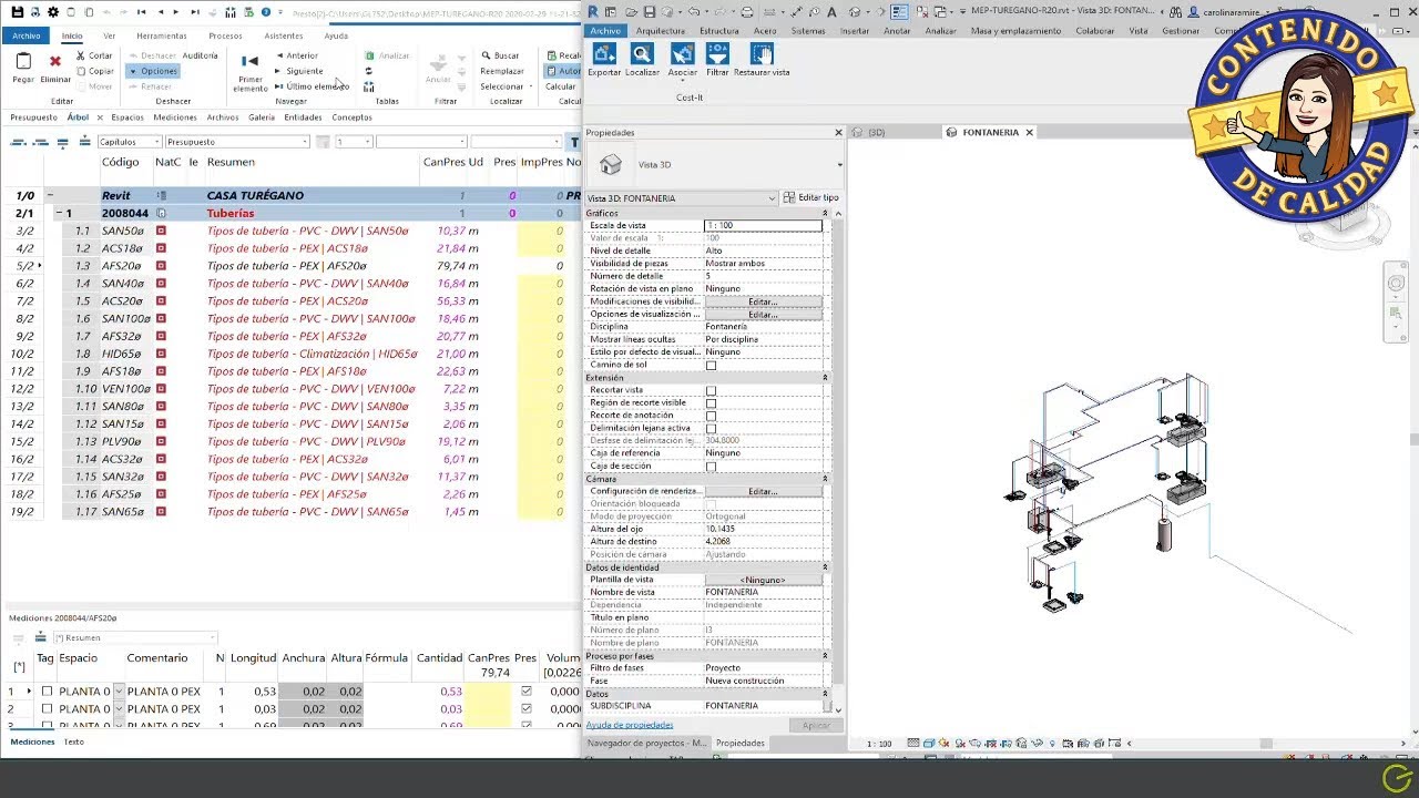 TUBERÍAS DE REVIT A MEDIR CON PRESTO