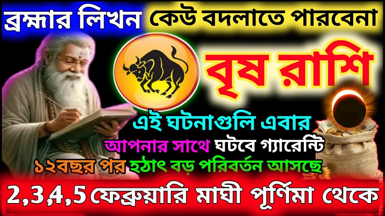 বৃষ রাশি 2 ফেব্রুয়ারি 2026 থেকে মাঘী পূর্ণিমা ব্রহ্মার লিখন খন্ডন অসম্ভব|Vrishab Rashi 2026|Taurus