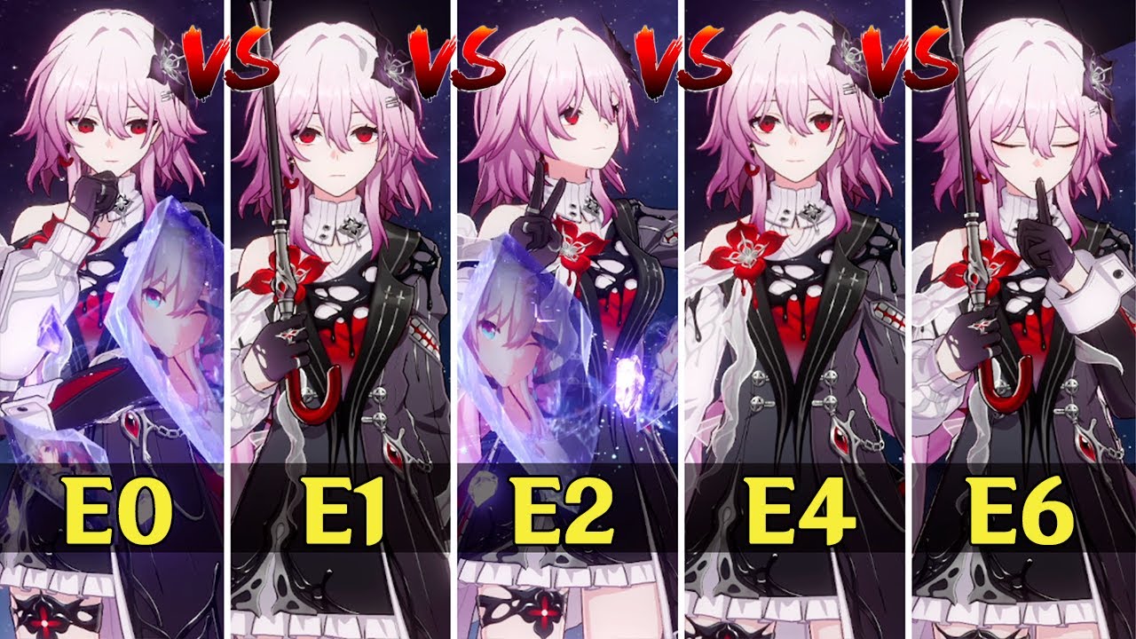Evernight (Evil March) E0 против E1 против E2 против E4 против E6 | Сравнение Эйдолонов — Honkai:...