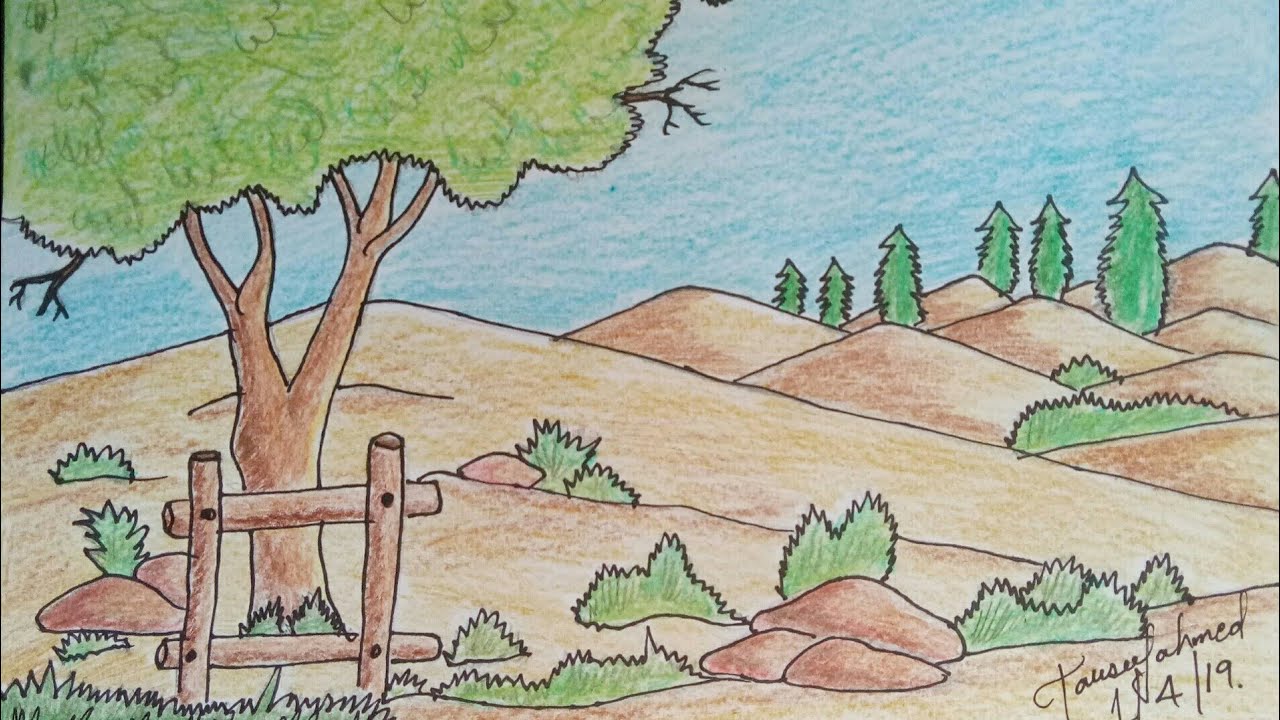 How to draw landscape with colour pencils step by step