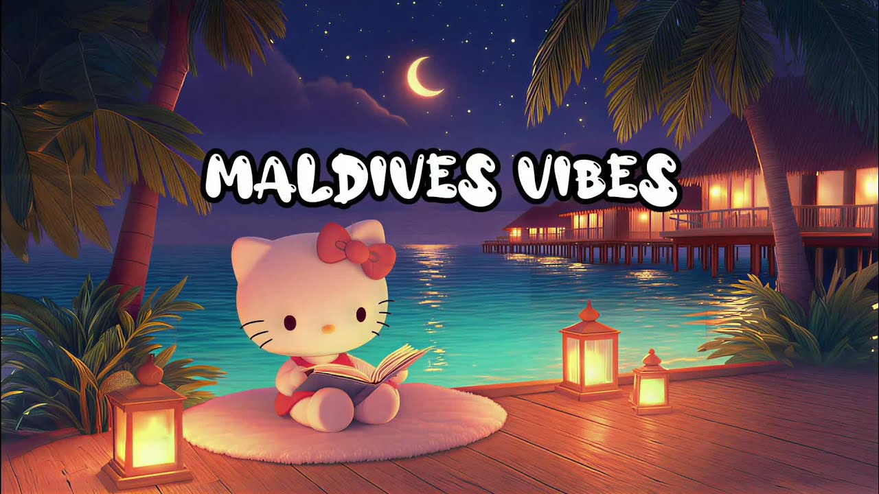 Maldives Night with Hello Kitty 🌴📖 | Relaxing Waves Sound | 20 Min Loop